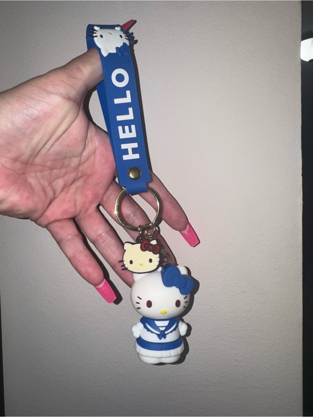 Hello Kitty Blue Silicone Wristlet Keychain with Character Charm